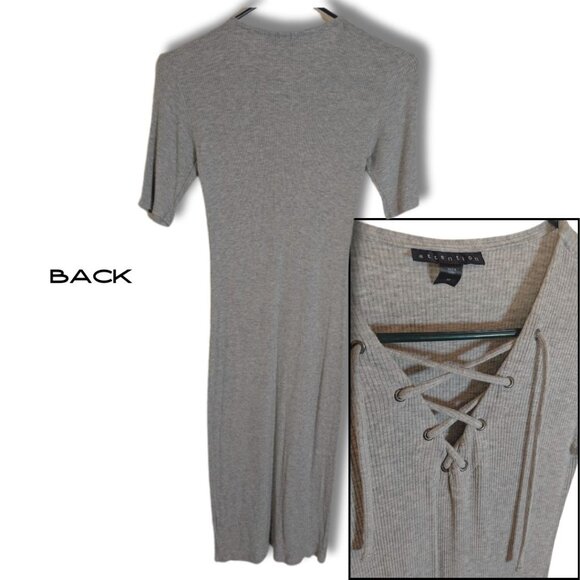 Attention Ribbed Lace Up Midi Dress Gray XS - Picture 2 of 2